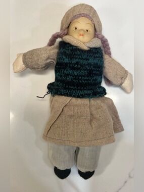 Vintage Albert E Price Doll Porcelain Face Folk Country Dresses Purple Braids